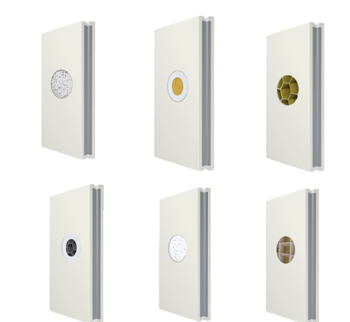 Cleanroom sandwich panel cross-sections with different core materials