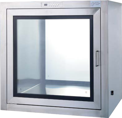 Supplier catalogue illustration of a static pass box with a glazed access door